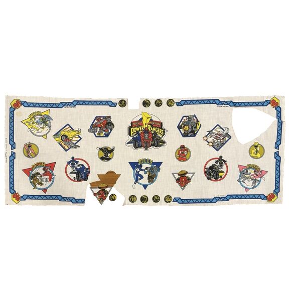 Vintage 1990s Mighty Morphin Power Rangers Fabric Panel Cotton Craft Appliques - Picture 1 of 8